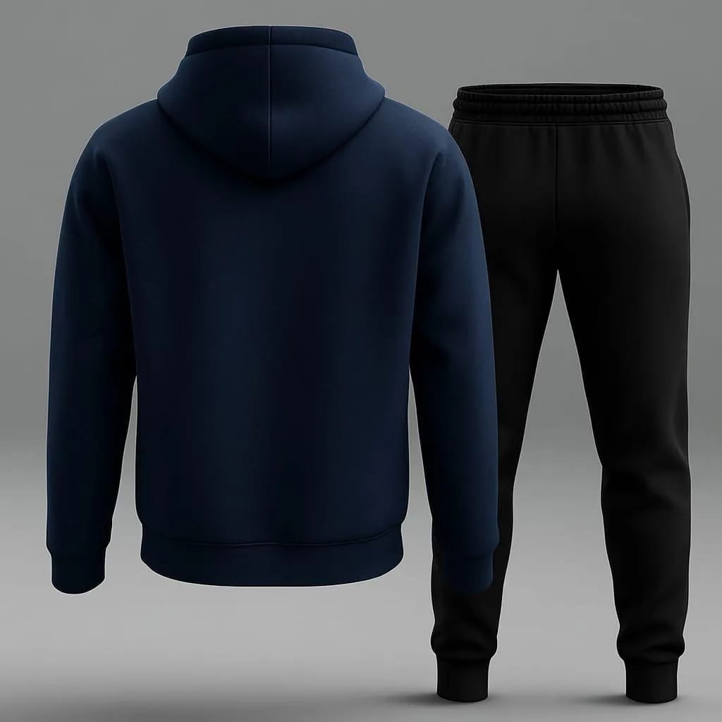 Contrast Navy Blue R Printed Hooded Tracksuit For Mens